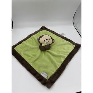 Carters Brown Green Plush Monkey Security Blanket Baby Lovey Toy 12" lovie boy